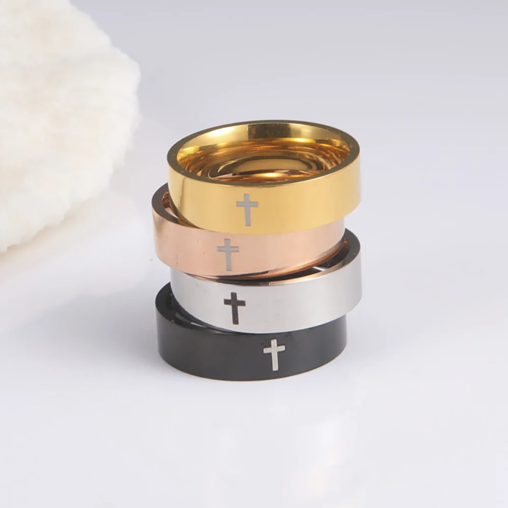 Skyrim Stainless Steel Cross Ring Men Women Christian Jesus Christ Couple Rings Jewelry Gift for Lover Wholesale