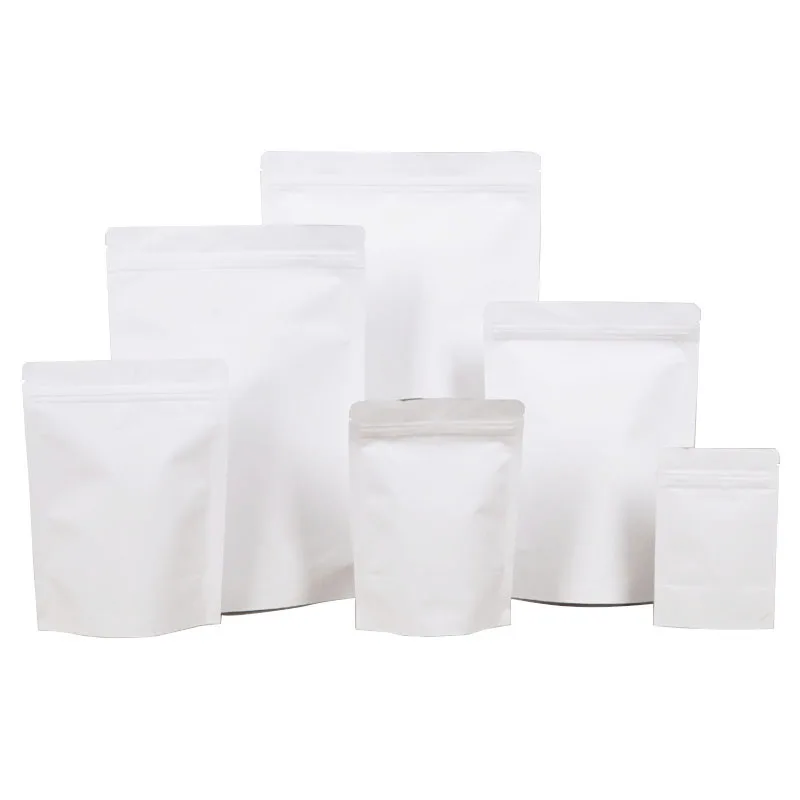 100 szt. Matowa biała zgrzewarka Ziplock torba do pakowania woreczki z folii aluminiowej Stand Up Ziplock woreczki zamykane torby do przechowywania żywności