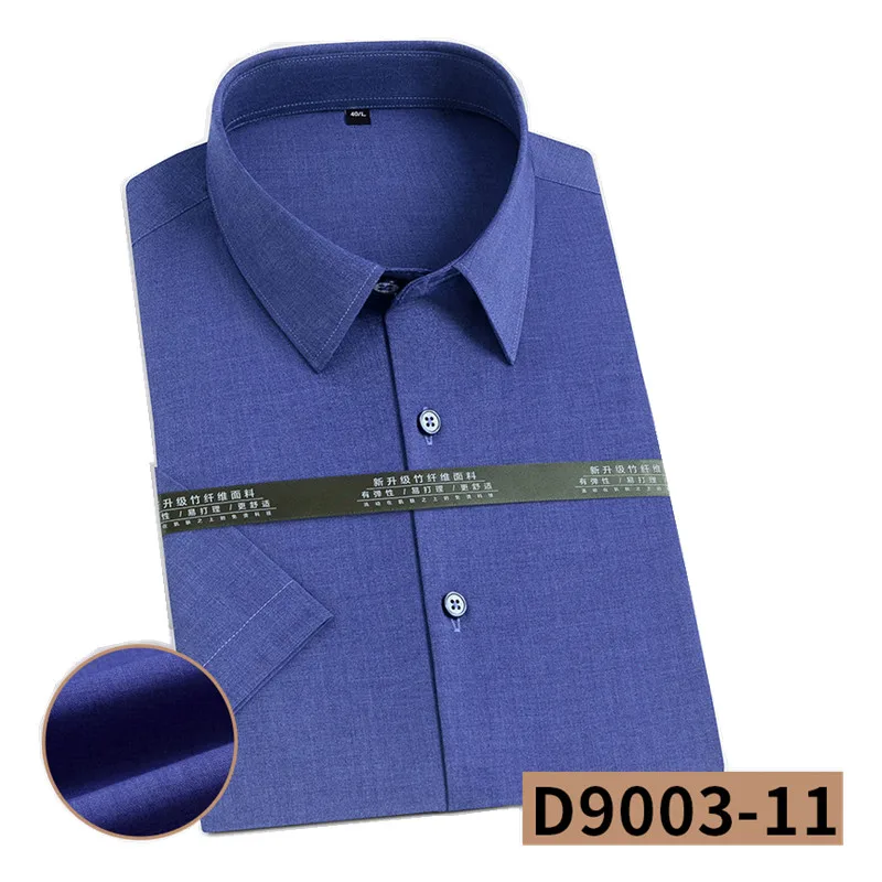 

2021 New Summer Men Shirt Short Sleeve Anti-Shrink Solid Color Work Business Casual Bamboo Turn-Down Collar Cotton Feeling DA523