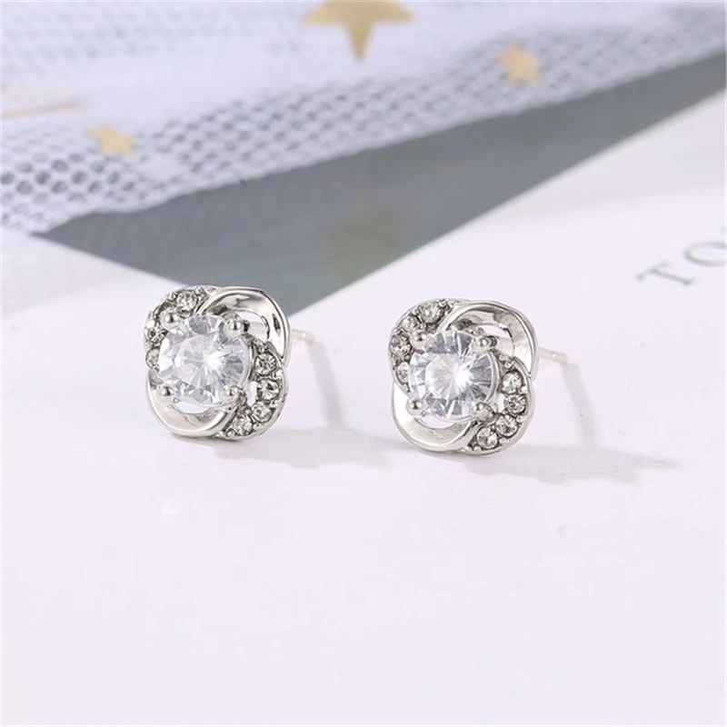 High Quality Round Cubic Zircon Earrings for Women Ladies Girls CZ Crystals Stud Earrings Gold Color Jewelry Lovely women gift