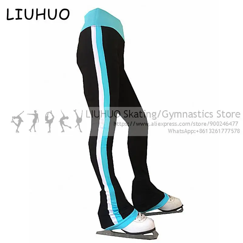 Figure Skating trousers Girls Sky blue Ice Skating Pants Kids fleece Adult Skate Training leggings Women Skiing skating Leggings