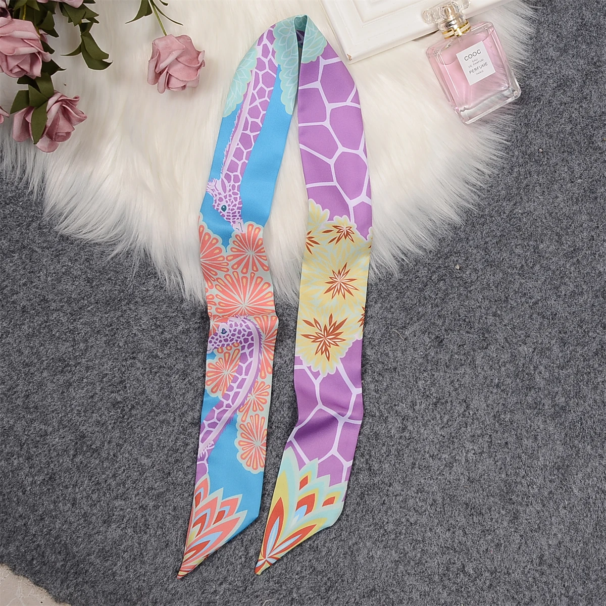 2023 Brand Design Giraffe Skinny Scarf Fashion Women Bag Scarves Hair Neck Silk Scarf For Ladies Striped Foulard Headband