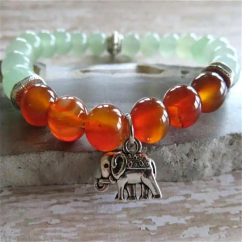 Bracelets Mala en pierre précieuse pour hommes, 8mm, pendentif extensible, vert, jade, rouge, agate, méditation, Yoga, énergie, prière, Chakras, 7.5 pouces