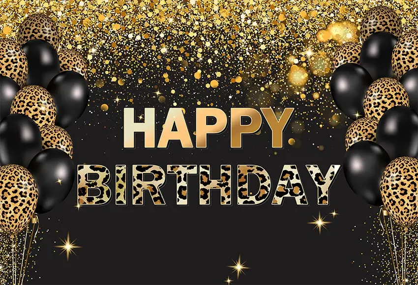Avezano sfondo della festa di compleanno in oro nero per la fotografia palloncini leopardati Bokeh Dots Banner sfondo Photo Studio Photophone
