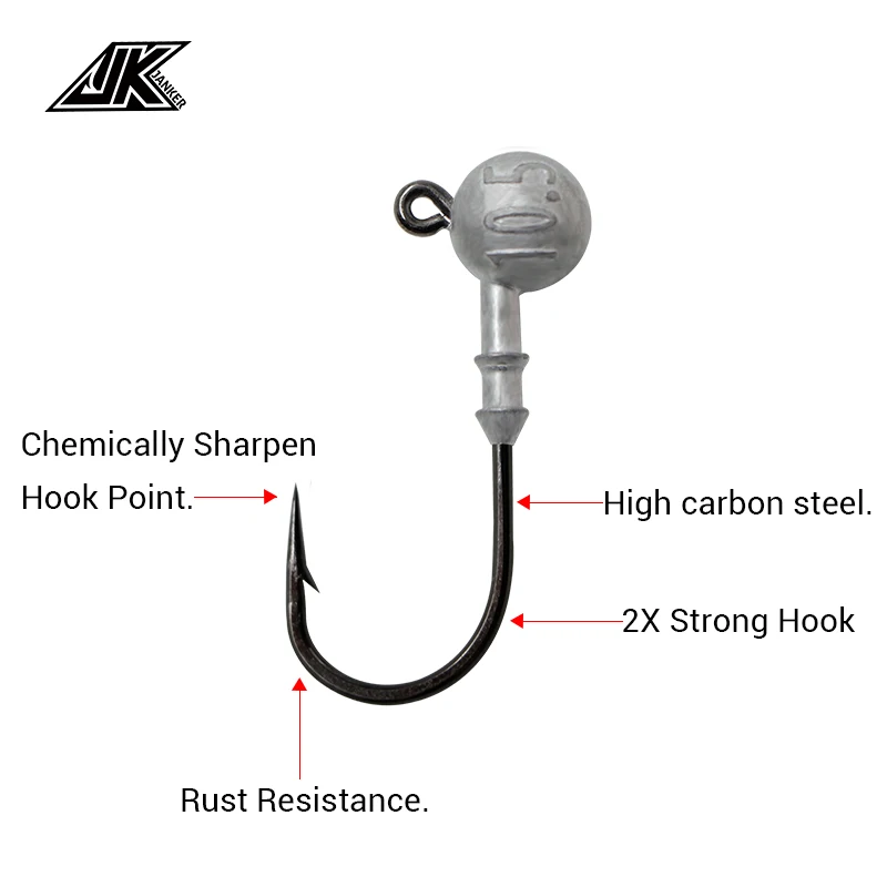 4-5pcs JK RH 2X Strong Black Nickel Hook Jig Head Set Rust Resistance Metal Sink Hard Lure Assist Fishhook