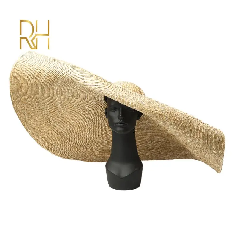 Fashion 90cm 100cm Large Cap Over Size Super Big Brim Real Wheat Straw Hat Vacation Beach Headwear 1m Size Ladies Beach Cap RH