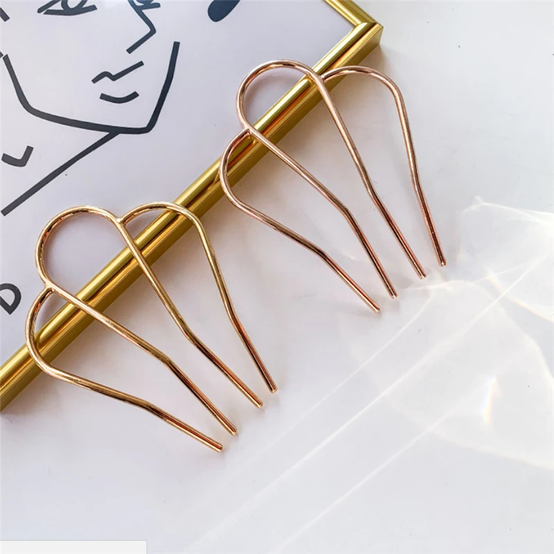 New Metal Hair Sticks Bun Hairpins Simple Gold Color U-Shape Alloy Updo Hair Fork Clips Women Styling Tools Accessories Gifts