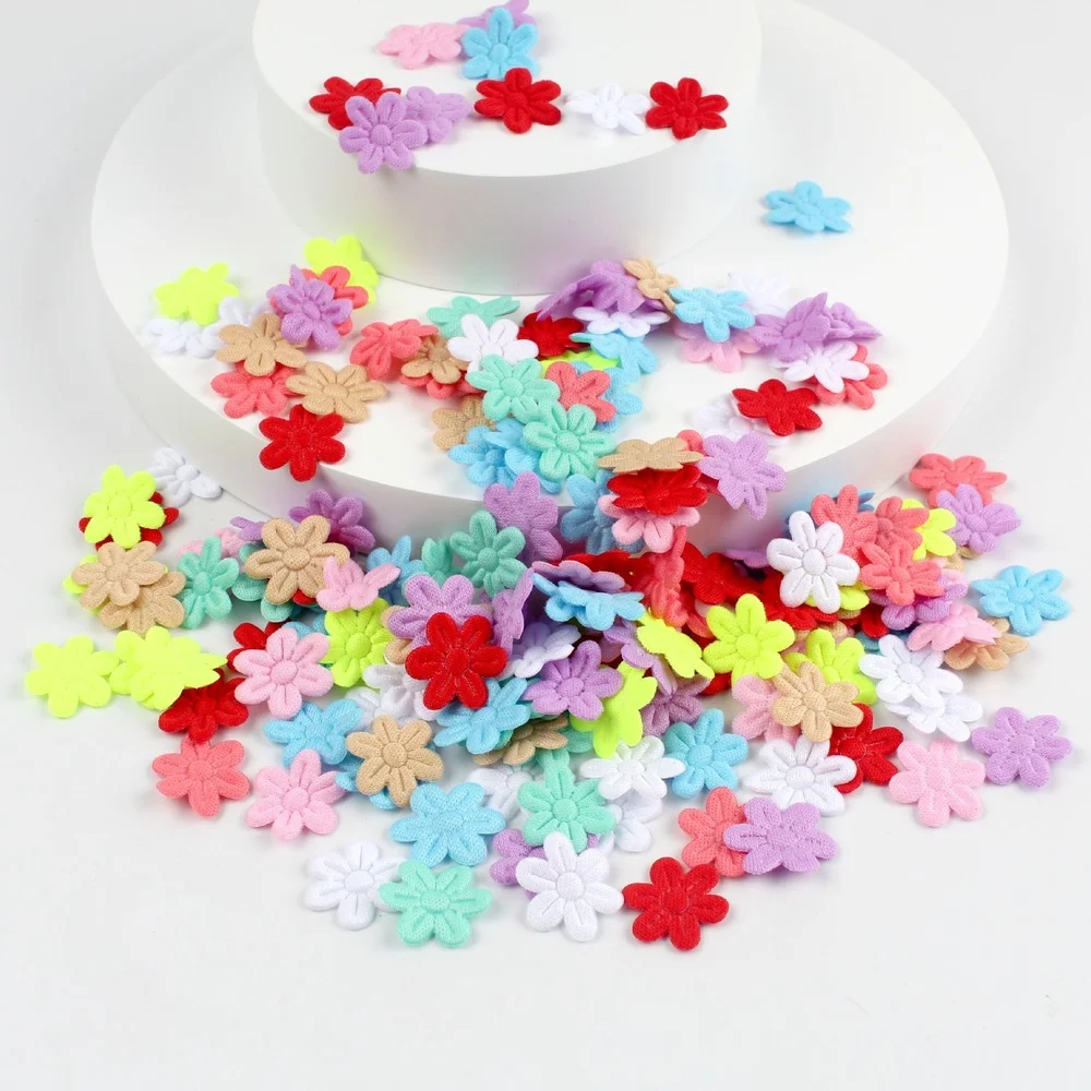 100pcs Five-petal Flower Embossed Children's Hair Accessories Hairpin Jewelry Small Flowers Accessories Material Cloth Stickers