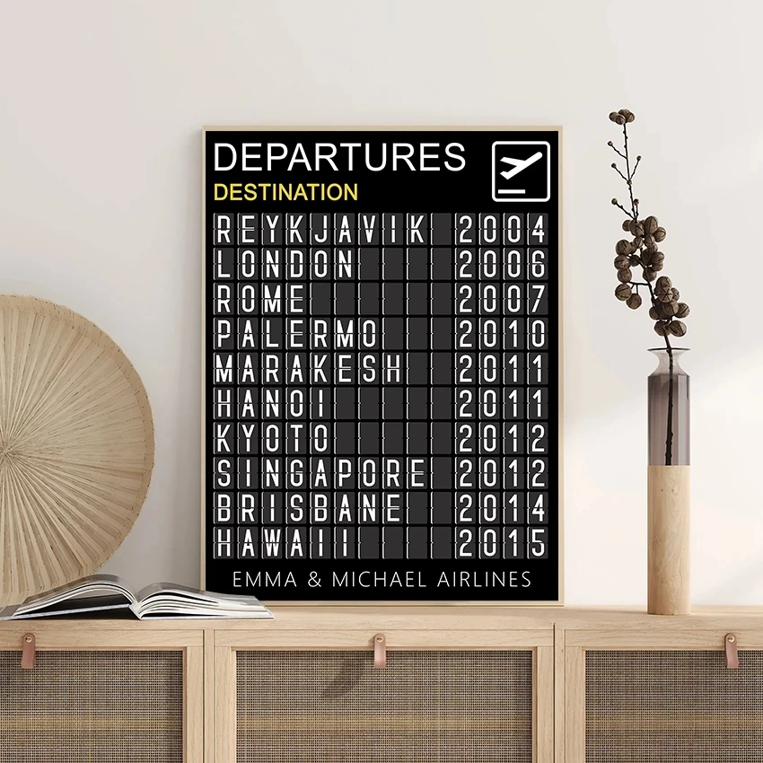 Personalised Custom Travel Country Name Poster Privater Design Airport Departure Board Print Canvas Painting Wall Art Decor Gift