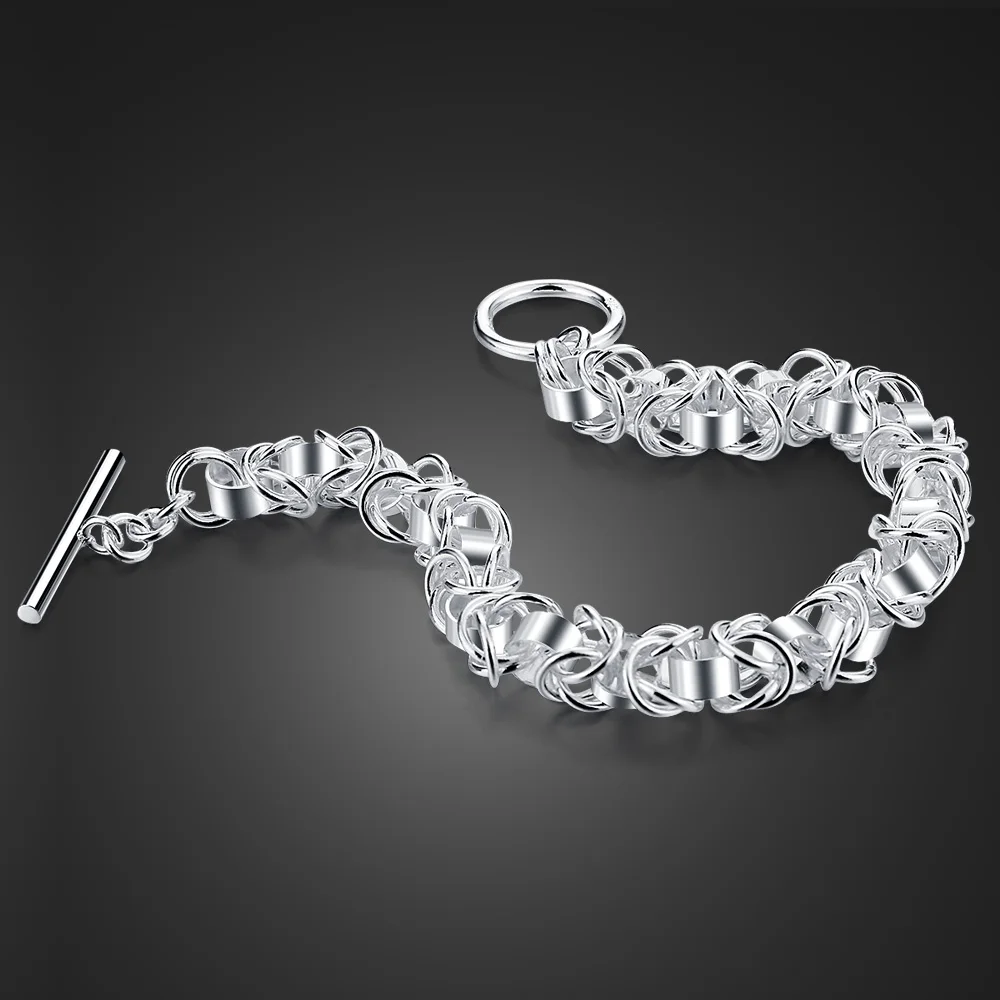 

New Trendy Unique Box Chain Men Bracelet Classic 100% 925 Sterling Silver 7 mm 8" Bracelet For Men Women Jewelry Gift