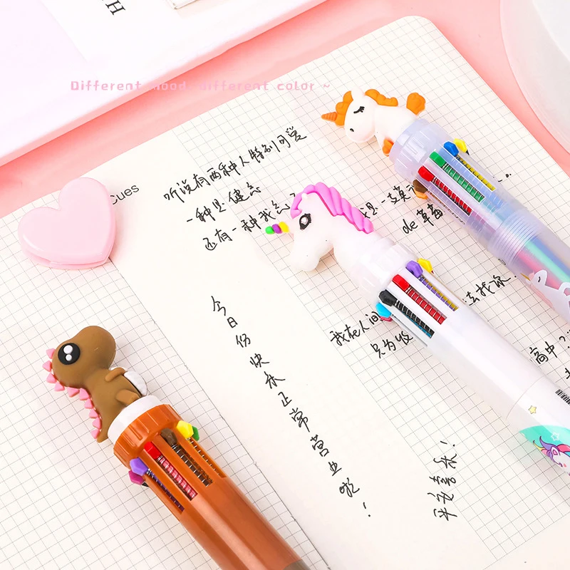 10 Colors Cute Cartoon Ballpoint Pen Student Press Colour Ball Pen Multifunction Stationery Gift for Kids Office Supplies