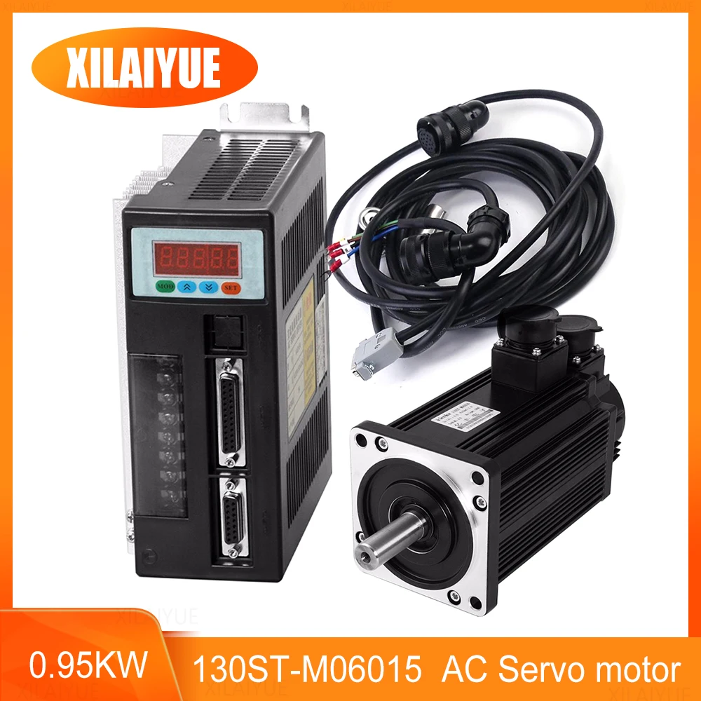 1KW 130ST-M06015 220V AC Servo motor 950W 1500RPM 6N.M. Single-Phase ac drive permanent magnet Matched AASD Driver