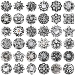 6pcs/lot 18mm Metal Snap Button Jewelry Rhinestone Flower White Buttons for Snap Jewelry Fit DIY Snaps Bracelets&Bangles
