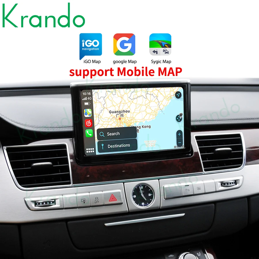 Krando Android Auto Wireless CarPlay Interface Box For Audi A8 2010 - 2017 MMI 3G Module Upgrade BT Siri Control Recamera