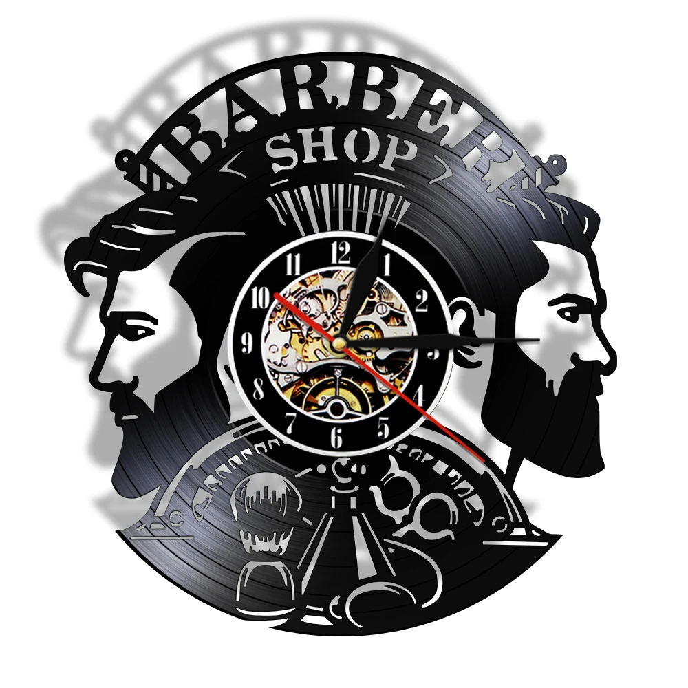 Barber Shop Decorative Vinyl Record Wall Clock Hairstyle Salon Wall Art Sign Decor Silent Quartz Clock Watch Hairdresser Gift
