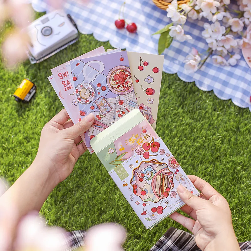 30 Pcs/Set Creative Spring Cherry Postcard Cartoon Lovely Hollowed Message Greeting Cards Blessing Card