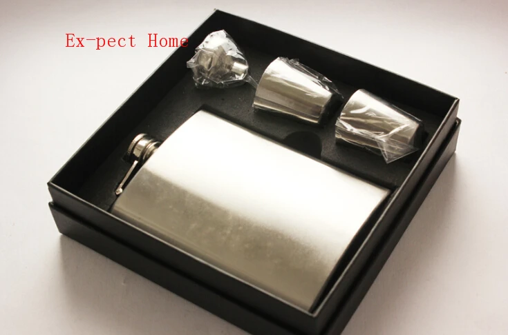 100pcs/lot Hip Flask 8oz set Portable Stainless Steel Flagon Wine Bottle Gift Box Pocket Flask 4pcs set without logo