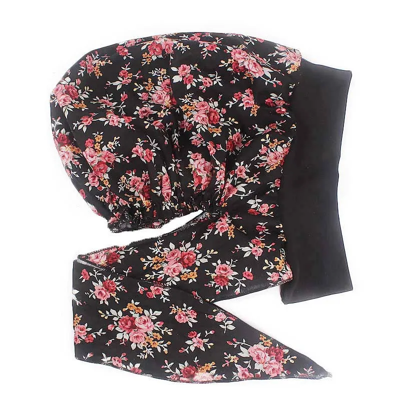 Turbante de algodón con estampado para mujer musulmana, sombrero para la cabeza, pañuelos preatados para Cáncer y quimio, gorros para envolver la