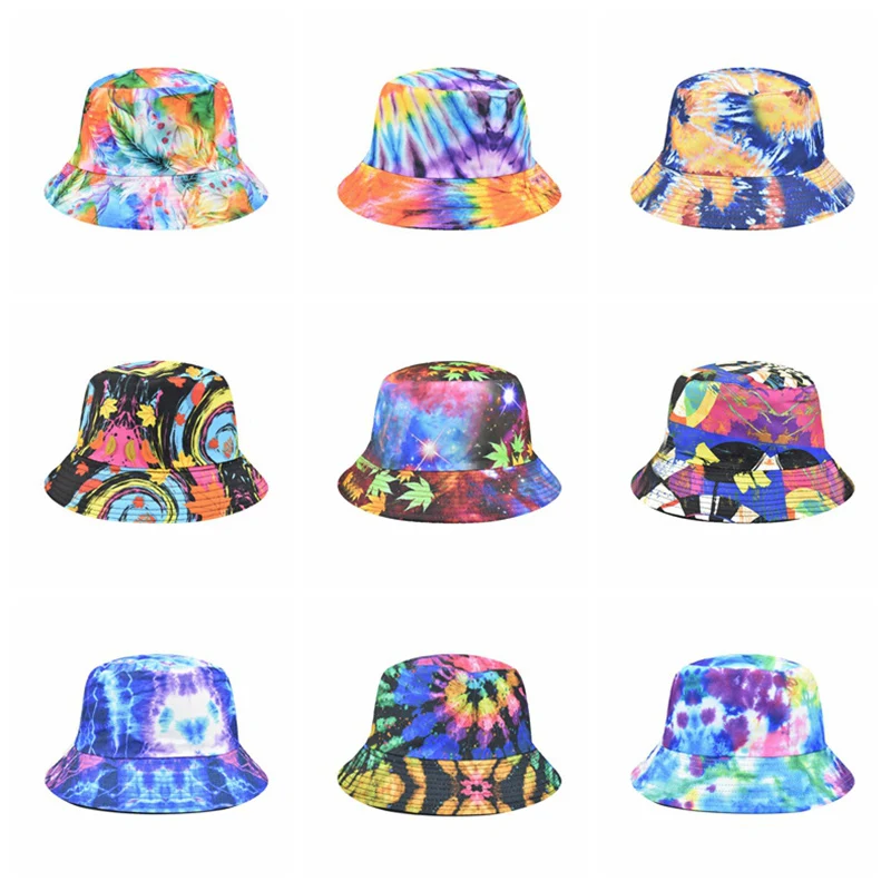 

New Fashion Men Women Fisherman Hats Tie Dye Hip Hop Unisex Flat Cap Double Sided Colorful Ins Hot Beach Summer Sun Hats EP0254