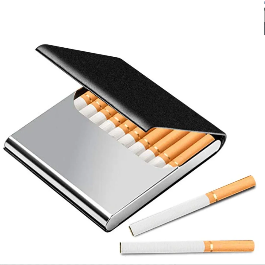 Portable Slim Leather Cigarette Case, Ultrathin Lightweight Pocket Carrying Box for Hold 10 Regular Size