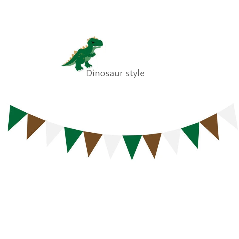 

4M 12 Flags Green Khaki White Flags Boys' Pennants Dinosaur Flags Children's Theme Party Flags Pretty Banner Decoration Supplies