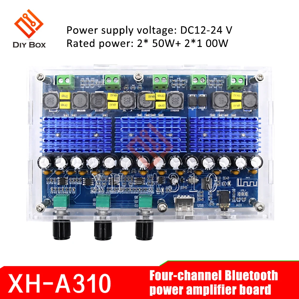 XH-A310 Bluetooth 5.0 Subwoofer Amplifier Board TPA3116 Audio 50Wx2+100Wx2 4 Channel Digital Power AMP Dual Bass Home Theater