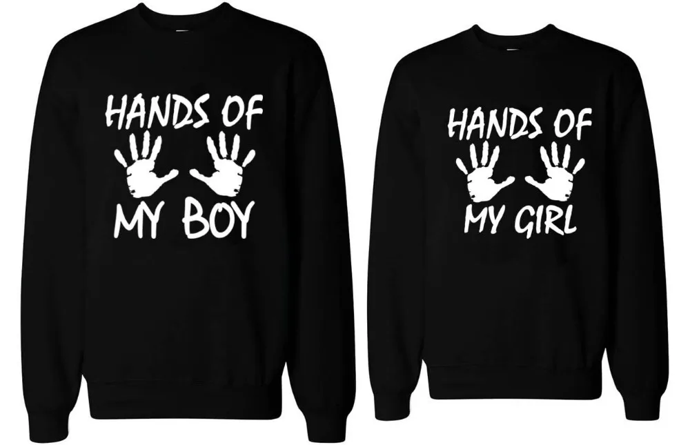 Cute Pullovers Long Sleeve Round Neck Black Spring Hoody Loose Sweatshirts Hands of My Girl My Boy Graphic Letter Printing Funny