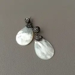 natural White Mother Of Pearl shell Black Macarsite pave Earrings Fashion Statement Party Wedding Earrings Shipping Jewelry