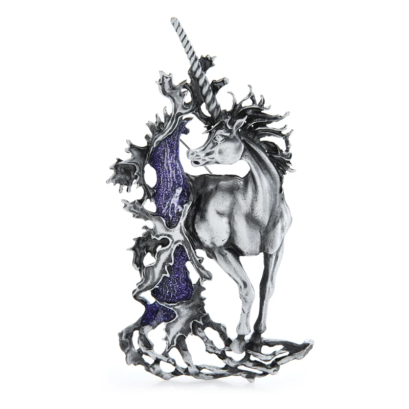 Wuli&baby Vintage Large Unicorn Brooches For Women Men 3-color Retro Beauty Fairy Horse Brooch Pin New Year Gifts