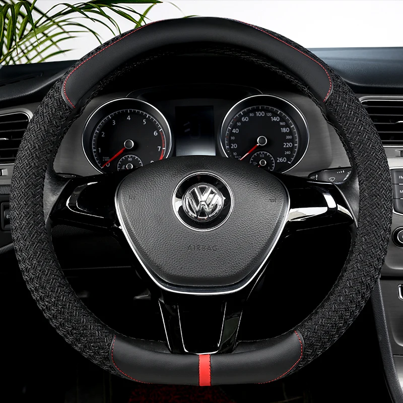 D Shape Car Steering Wheel Cover For VW Sharan Passat Caddy Touran Tiguan 2015-2021 Teramont Atlas T-Roc T-cross 2017-2021