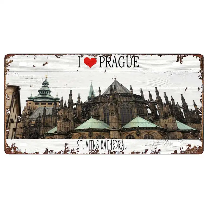 Prague Travel City Car Lisence Vintage Poster Souvenir Metal Sign Retro Plaque For Wall Shop Bar Home Decor 30X15CM  DC-0958A - Image 22