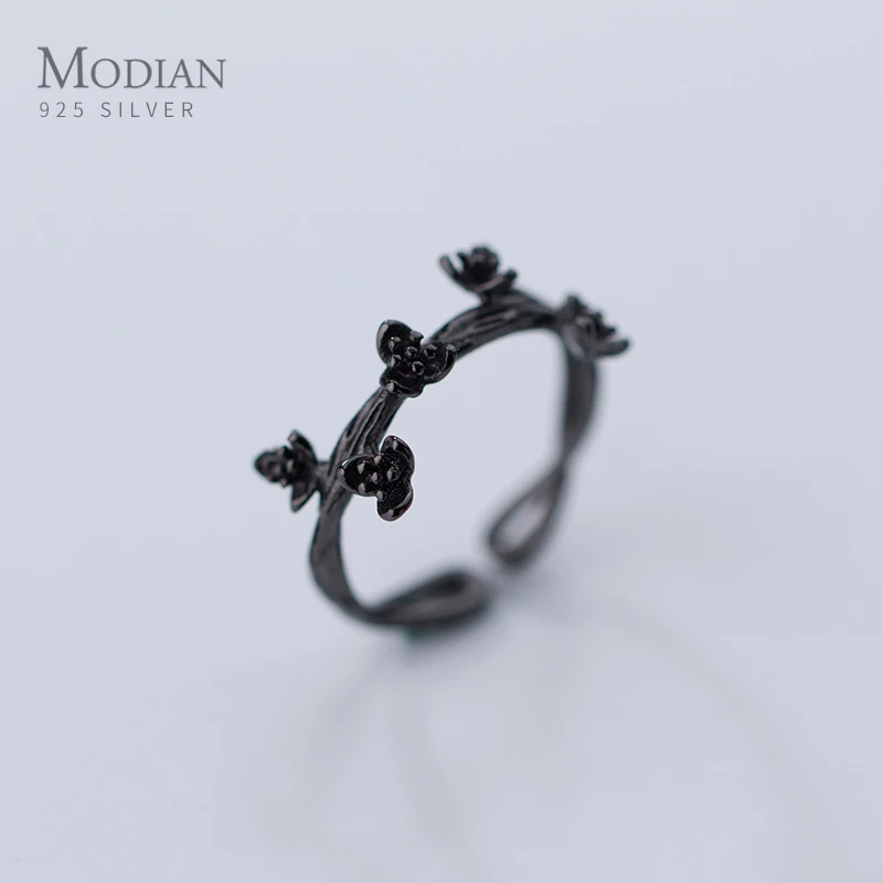 Modian Plum Blossom Tree Branch Anello da dito regolabile aperto per donna Anello in argento sterling 925 con pianta Gioielleria raffinata in stile etnico