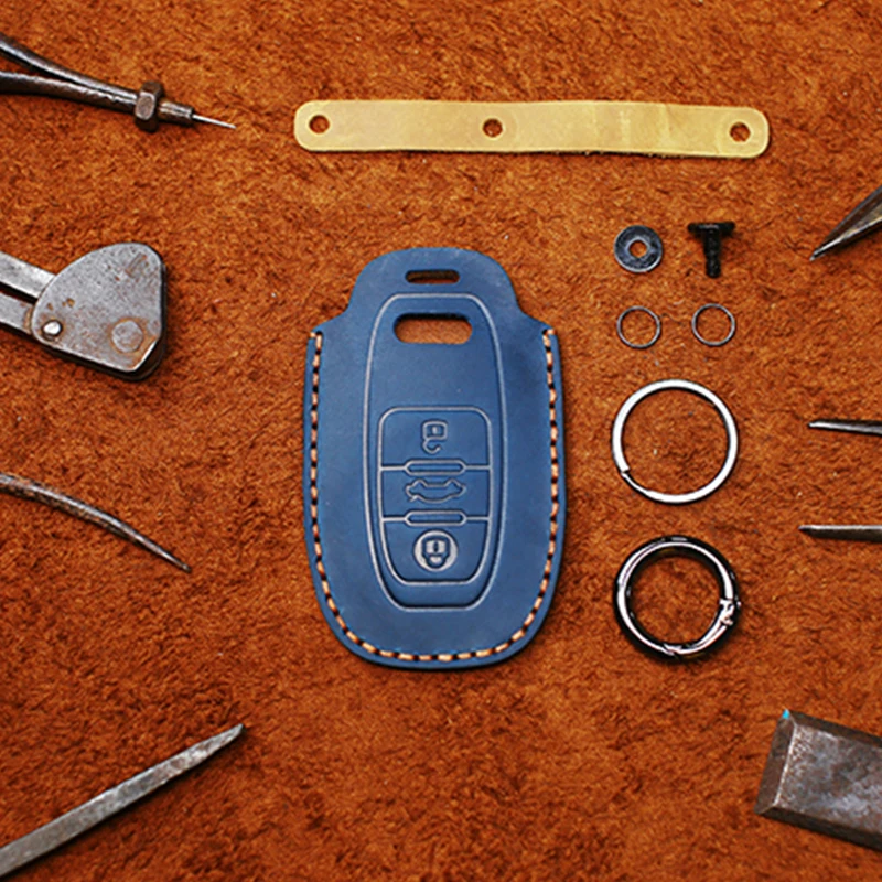 Car key case is suitable for Audi A4L A5 A6L A7 A8L Q5L Q7 genuine leather Q8 Crazy Horse leather case