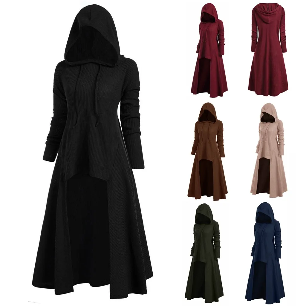 2021 Nieuwe Vrouwen Mantels Mode Hooded Plus Size Vintage Mantel Hoge Lage Trui Blouse Tops Dames Hoods Overjassen Lange mantel