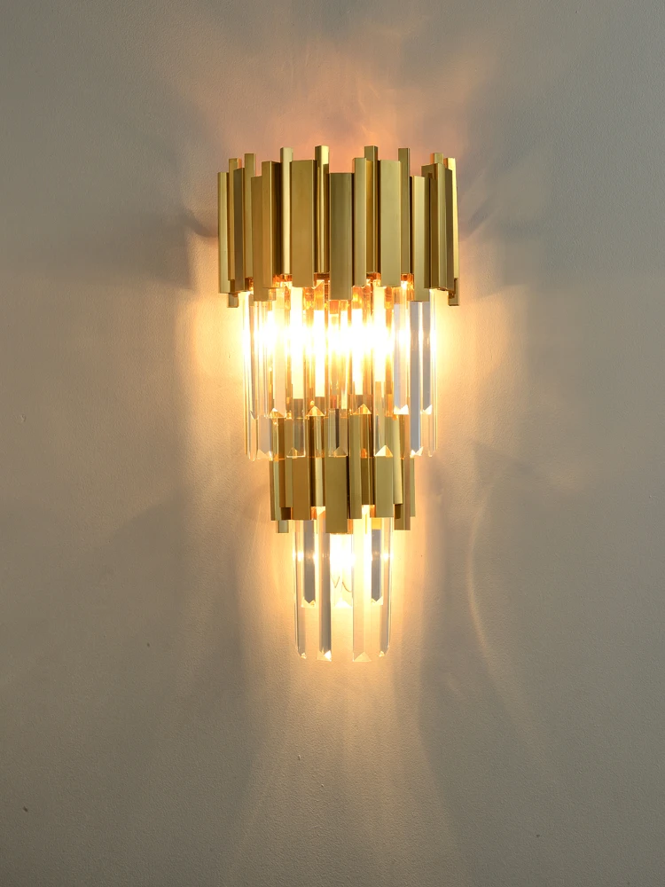 Art Deco LED Postmodern Stainless Steel Crystal Golden Clear LED Lamp LED Light Wall lamp Wall Light Wall Sconce For Bedroom