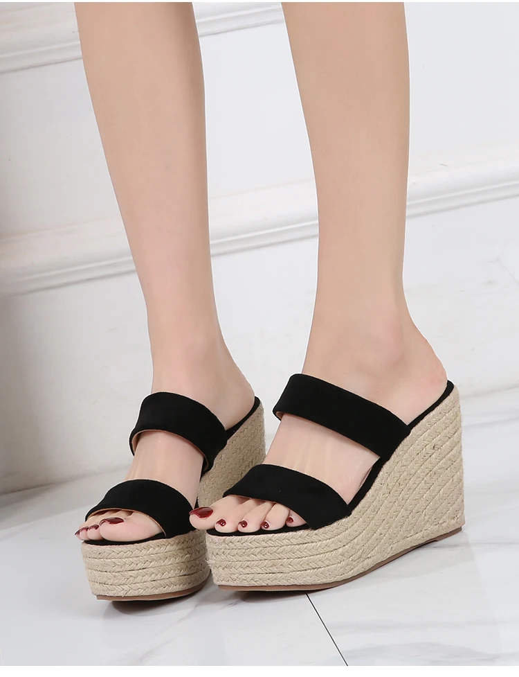 Summer 9cm 11cm High-Heeled Women Pumps Platform Hemp Shoes Buckle Casual Nude Stilettos Round Head Sandals Small Yards:30 31 32