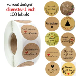 Pegatinas hechas a mano con letras de amor, rollo de etiquetas de agradecimiento, caja de boda, embalaje de regalo, decoración, papelería, 100 Uds.