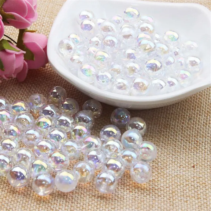 6/8/10mm AB Transparent Color Round Acrylic Bead Loose Spacer Beads for Making Bracelet Necklace Jewelry Accessories 100pcs