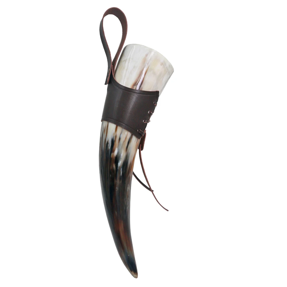 Natural Viking Drinking Horn with Stand or Leather Case- Horn Mug with Polished Finish