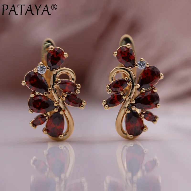 PATAYA New Water Drop Natural Zircon Women Earrings 585 Rose Gold Color Wedding Luxury Quality Fashion Jewelry Unique Earring