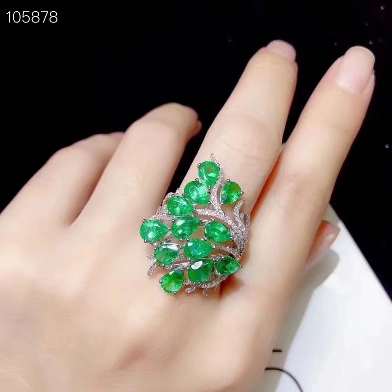 

KJJEAXCMY fine jewelry S925 sterling silver inlaid natural Emerald new girl vintage gemstone ring support test hot selling