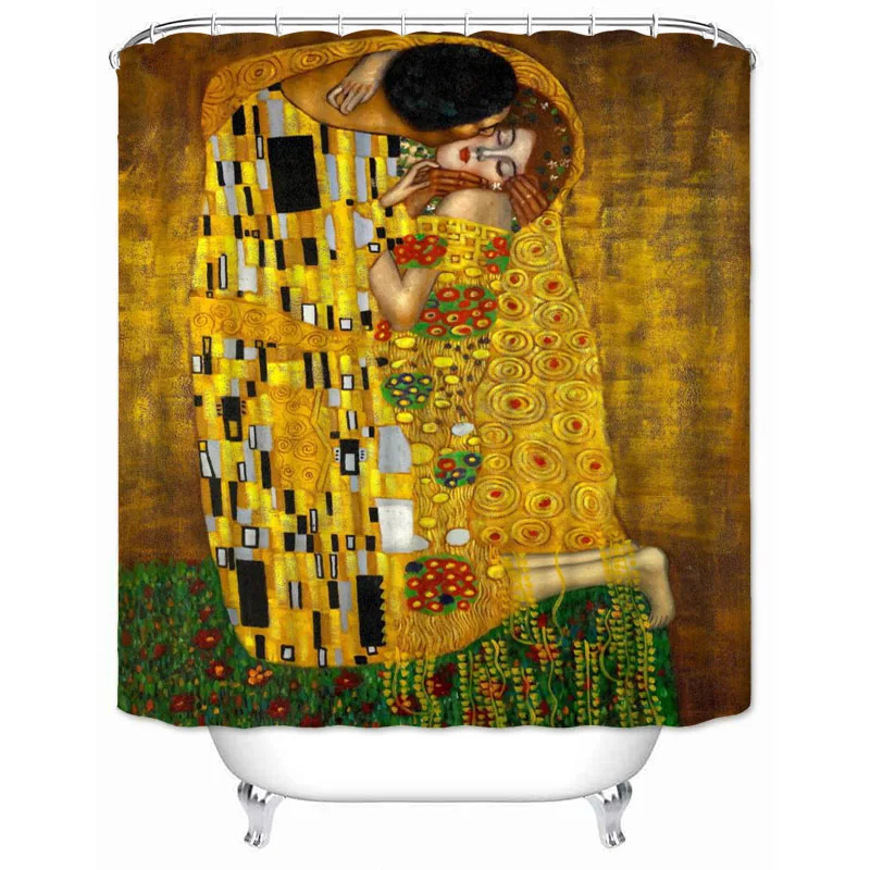 Musife Custom High Quality The Kiss by Gustav Klimt Shower Curtain Waterproof Bathroom Polyester Fabric Bathroom Curtain