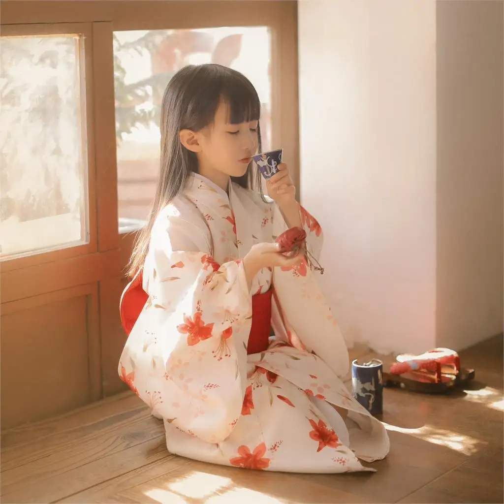 Japanese Traditional Style Children\'s Kimono Long Sleeve Kids Baby Girls Outfits Clothes Printed Yukata Costumes 1Pcs ZL890