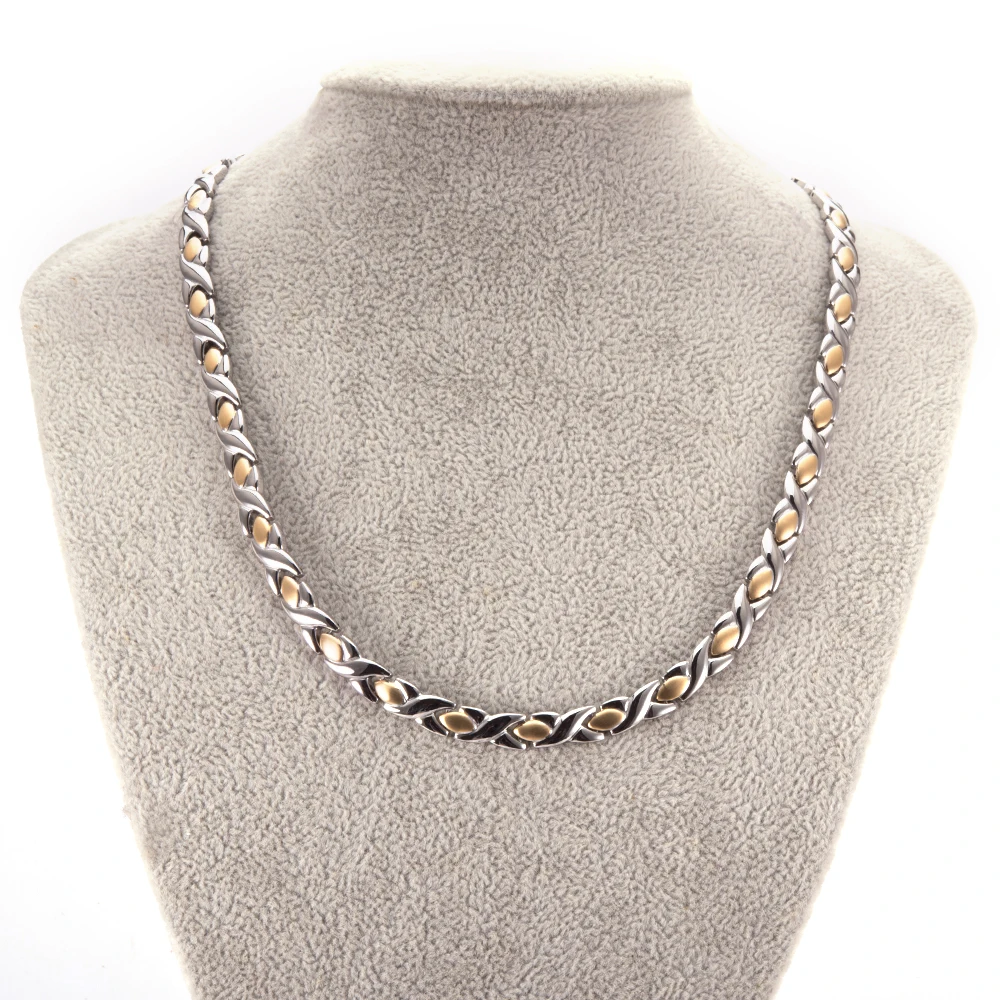Cross Long Necklace Chain Matte 50cm Stainless Steel Chain Gold-color Mens Necklace Health Energy Magnetic Necklace for Women