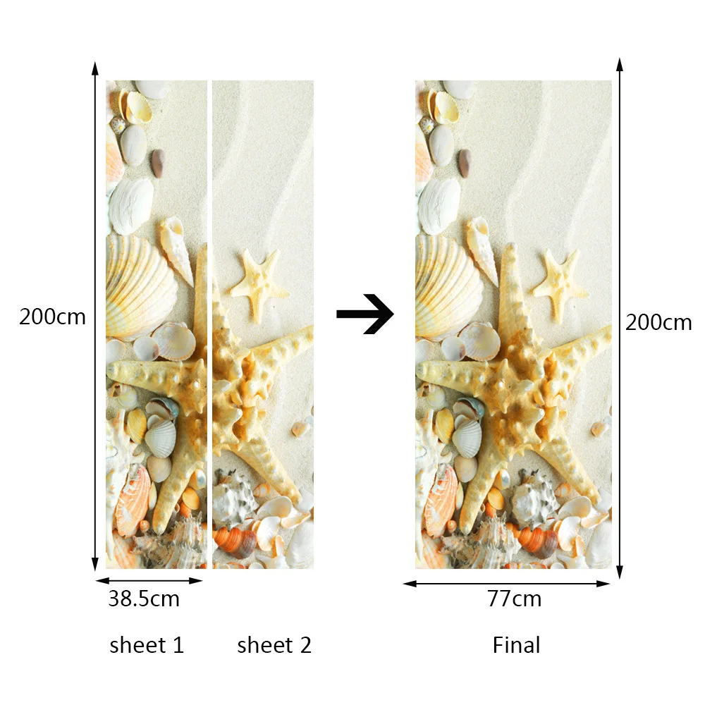 Decorazione domestica impermeabile della porta dell'autoadesivo della porta della stella del mare della spiaggia della sabbia bianca per l'immagine di arte della stampa della decalcomania della stanza
