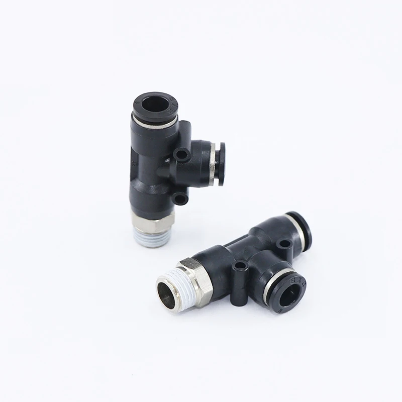 Black PD series Pneumatic Connector Threaded tee for 4/6/8/10/12 mm