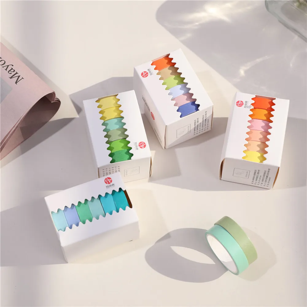 6Pcs/pk Basic Solid Color Paper Washi Tape Adhesive Tape DIY Scrapbooking Sticker Label Masking Tape Stationery Office Supplies