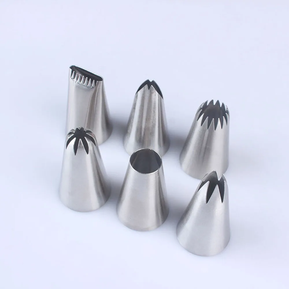 6Pcs/Set Stainless Steel Cupcake Cookie Nozzles Icing Piping Pastry Nozzle Tip Baking Fondant Decor Cake Decorating Tool