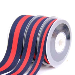 15mm/25mm/38mm 50Yards Blue Red Blue Woven Stripes Grosgrain Ribbon for DIY Hairbow Accessories Gift Package Cake Wrap