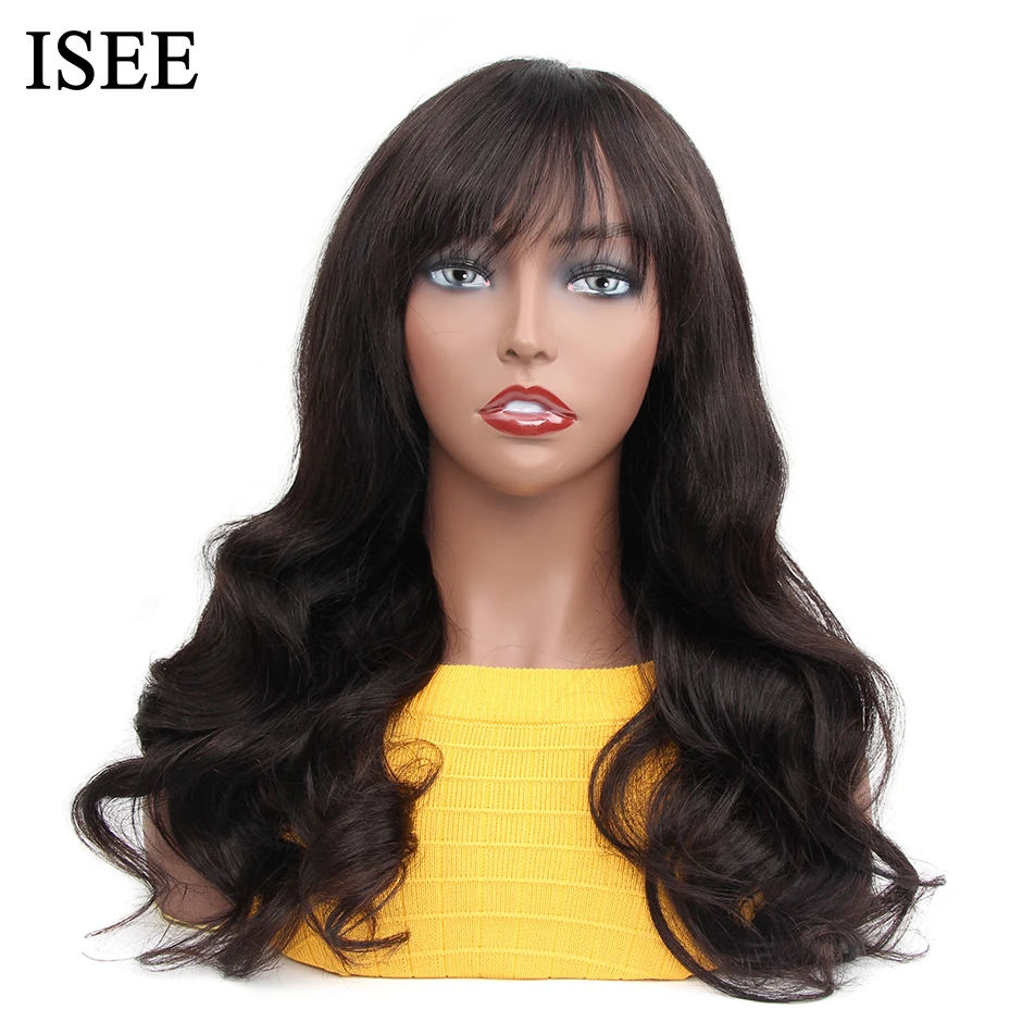 ISEEHAIR Body Wave Wigs Natural Color For Women Wigs Peruvian Body Wave 100% Human Hair Wigs Machine Made Wig With Bangs